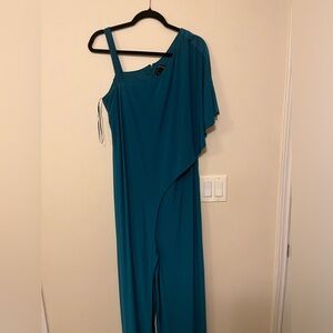 Asymmetrical teal jumpsuit